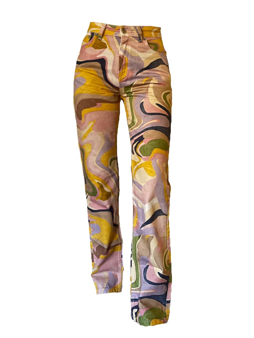 Zara Abstract Swirl Straight-Leg Jeans - Pink, Purple, Yellow & Green
